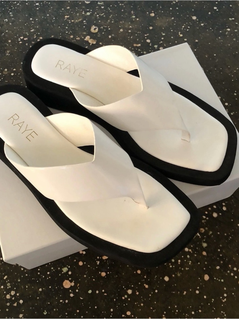 RAYE White Platform Thong Sandals (THE ROW) sold out viral / revolve